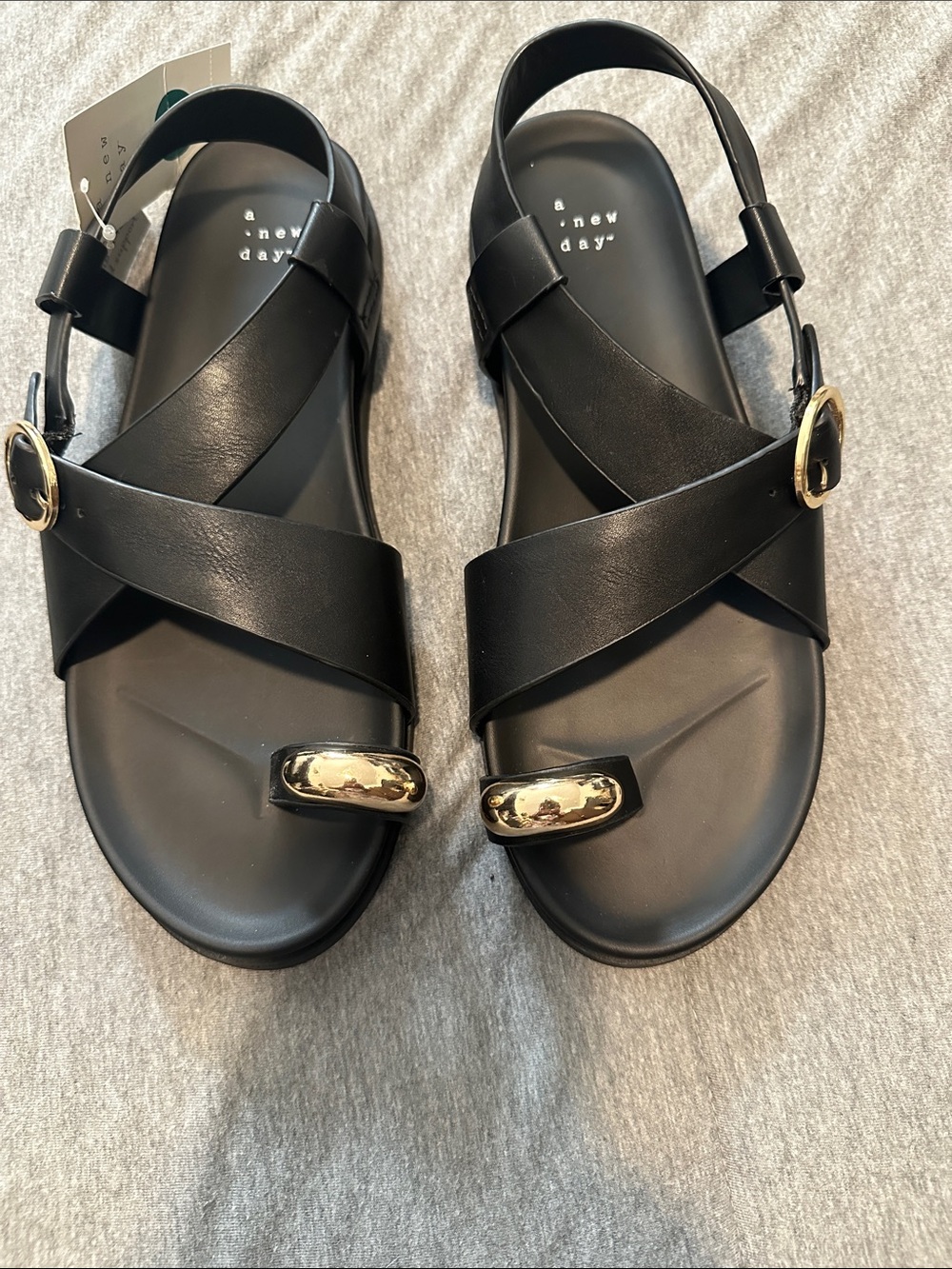 Target Black Sandals with Gold Accents and Toe Loop - Picture 4 of 4